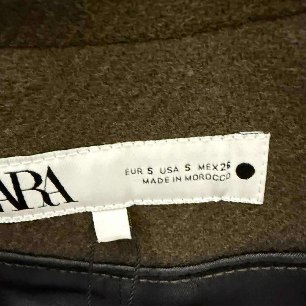 NWT Zara Wool Double-Breasted Pea Coat in Dark Olive Green Sz S - Picture 14 of 17